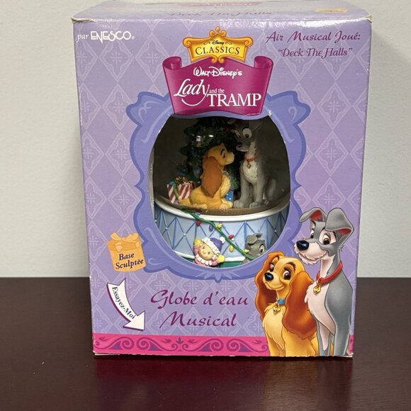 Disney Lady & The Tramp Dog Christmas Tree Deck Halls Musical Water Globe - Picture 17 of 17